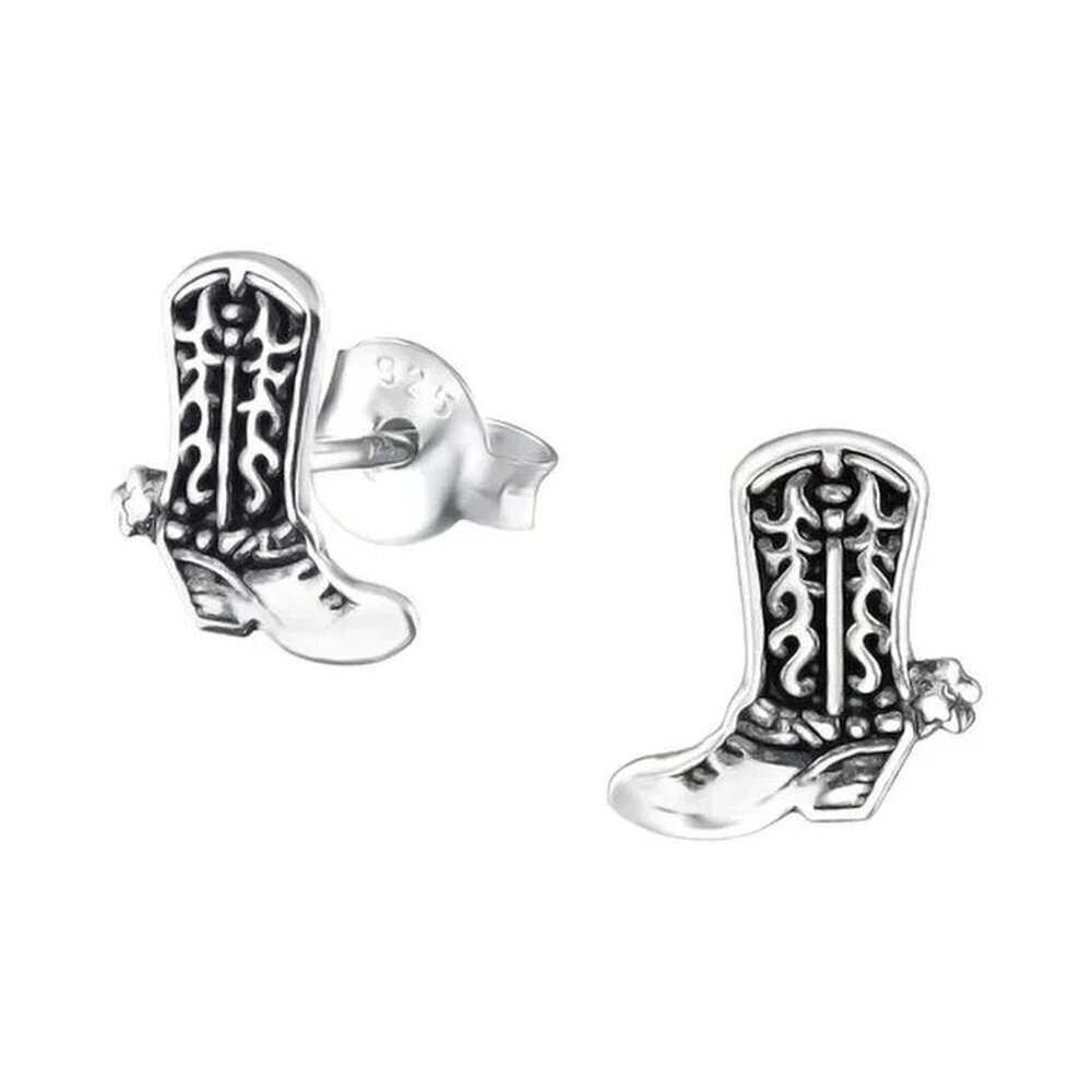 Sterling Silver Western Cowboy Boot Stud Earrings